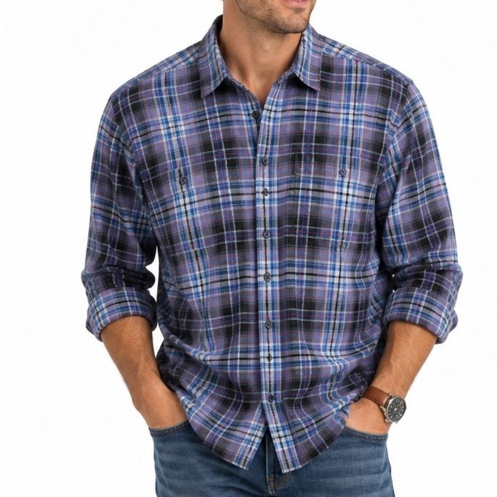 Patagonia Mens Organic Cotton Plaid Button Down Shirt Blue Black Long Sleeve S